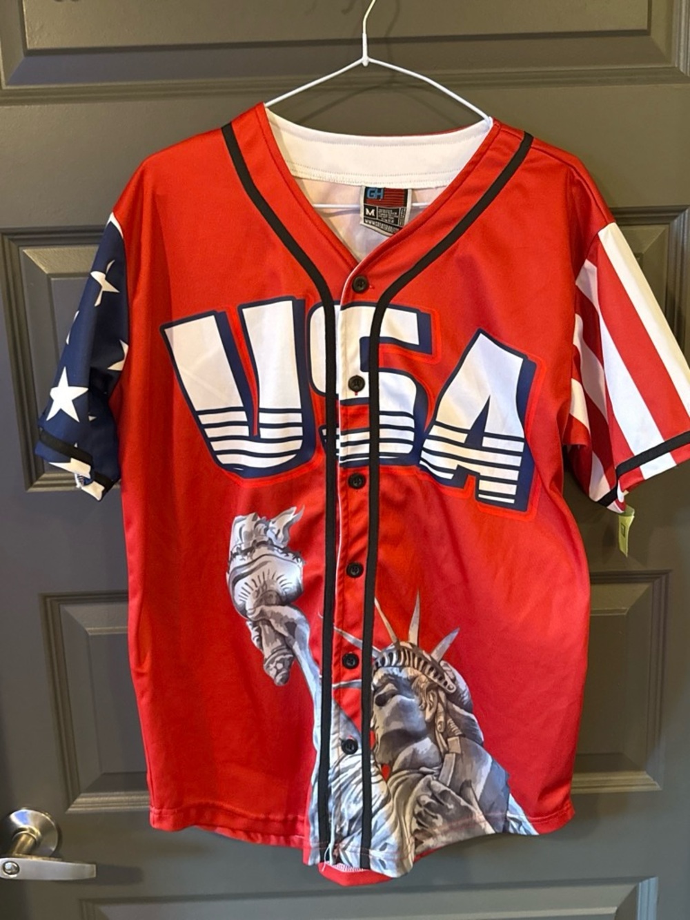 Greater Half USA Liberty Patriotic Baseball Jersey Red White Blue Men's M
